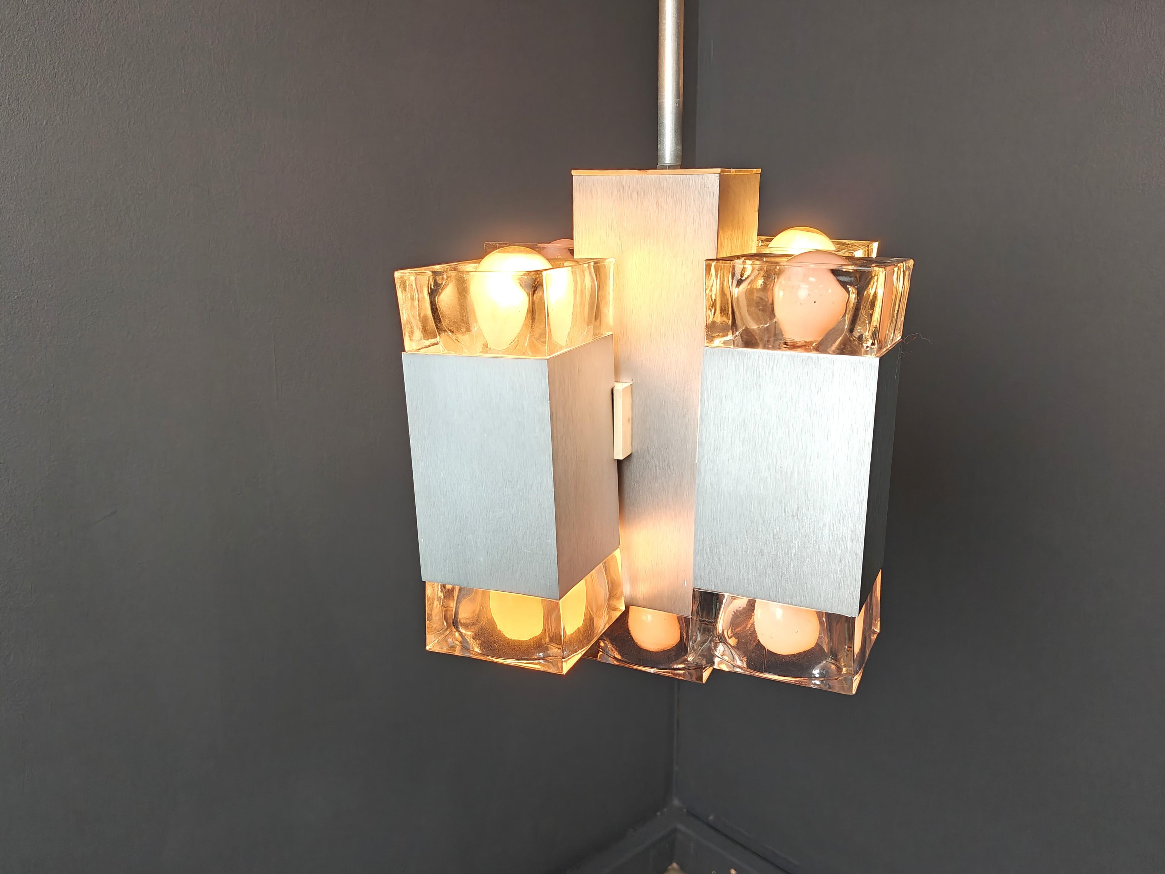 Fine XX secolo Lampadario cubico italiano vintage di Gaetano Sciolari, anni '70 in vendita