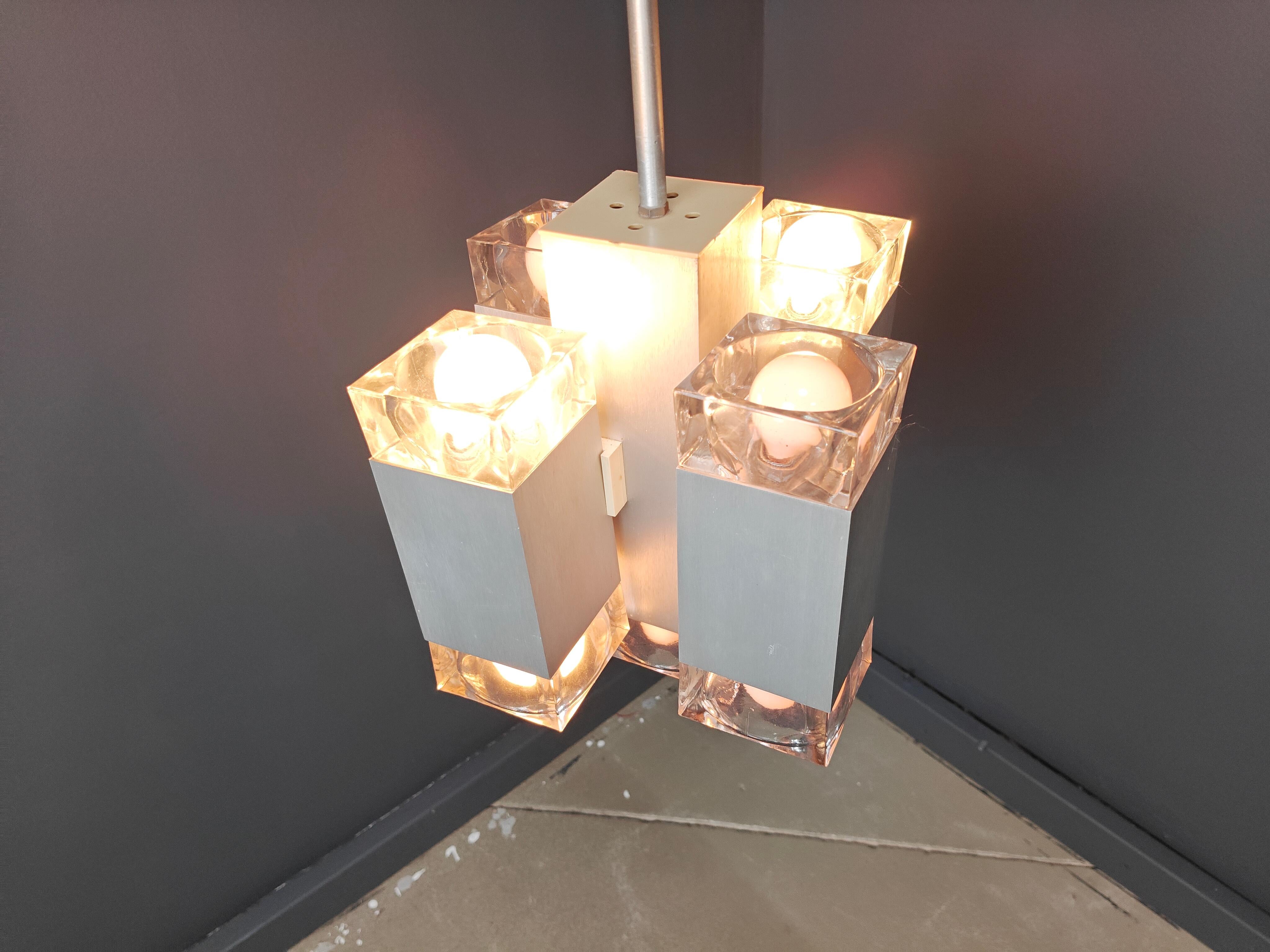 Alluminio Lampadario cubico italiano vintage di Gaetano Sciolari, anni '70 in vendita