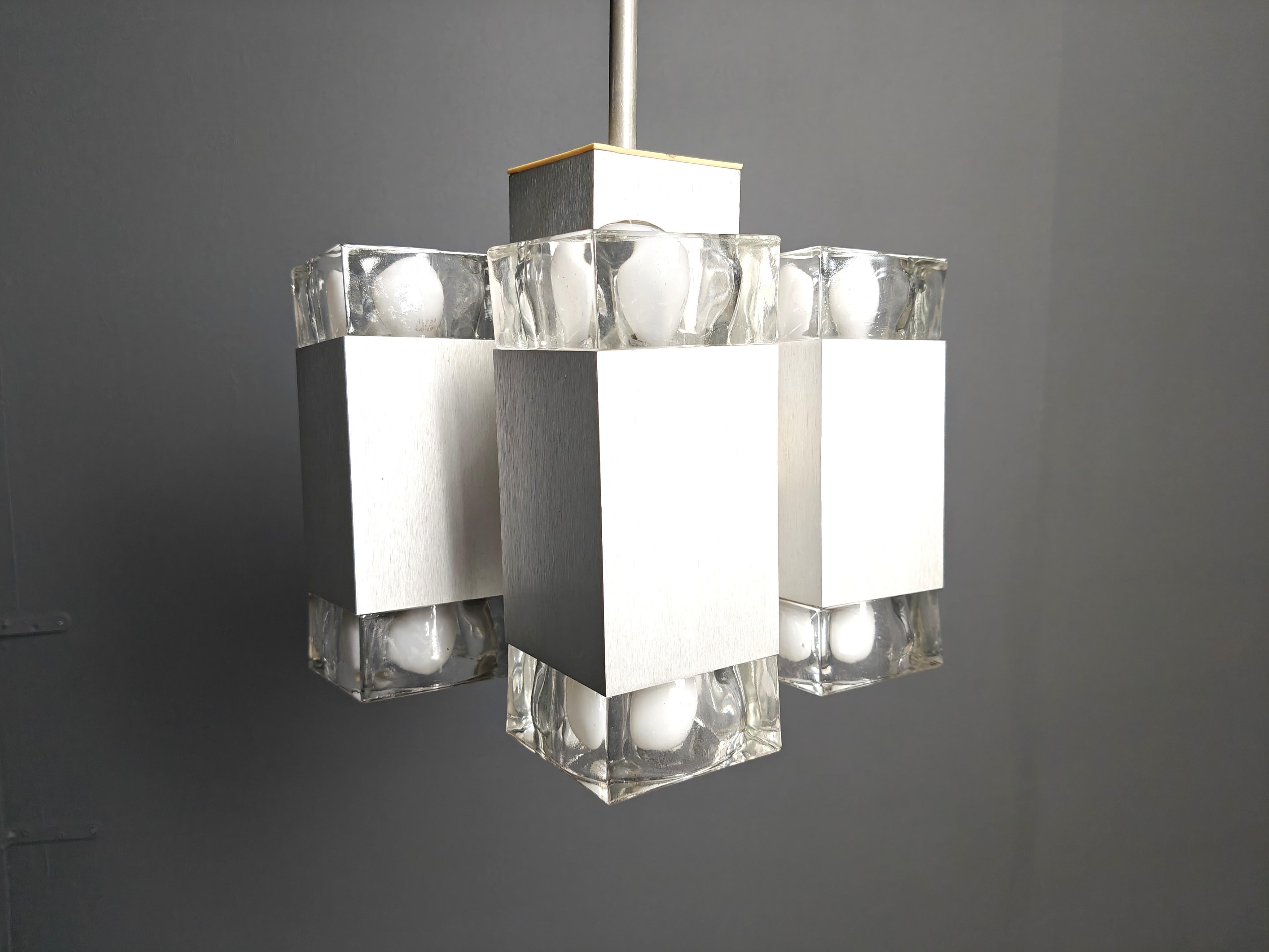 Lampadario cubico italiano vintage di Gaetano Sciolari, anni '70 in vendita 1