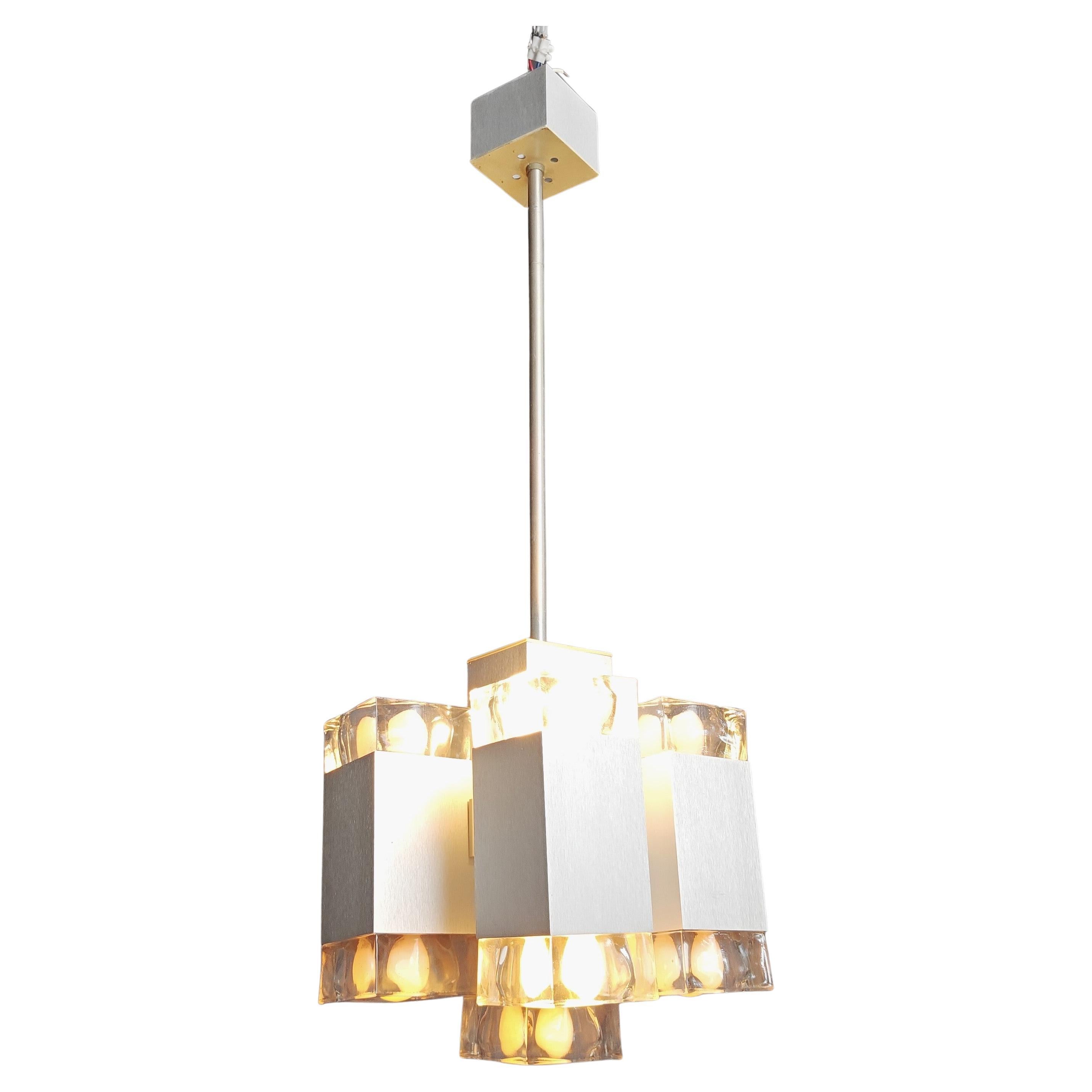 Lampadario cubico italiano vintage di Gaetano Sciolari, anni '70 in vendita