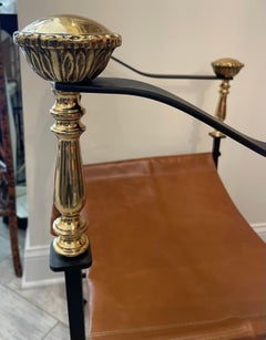 Italienischer Curule-Sessel, Schmiedeeisen und Messing, Vintage By, 1950er Jahre