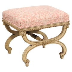 Vintage Italian Curule-style Stool Newly Reupholstered in Fortuny Fabric