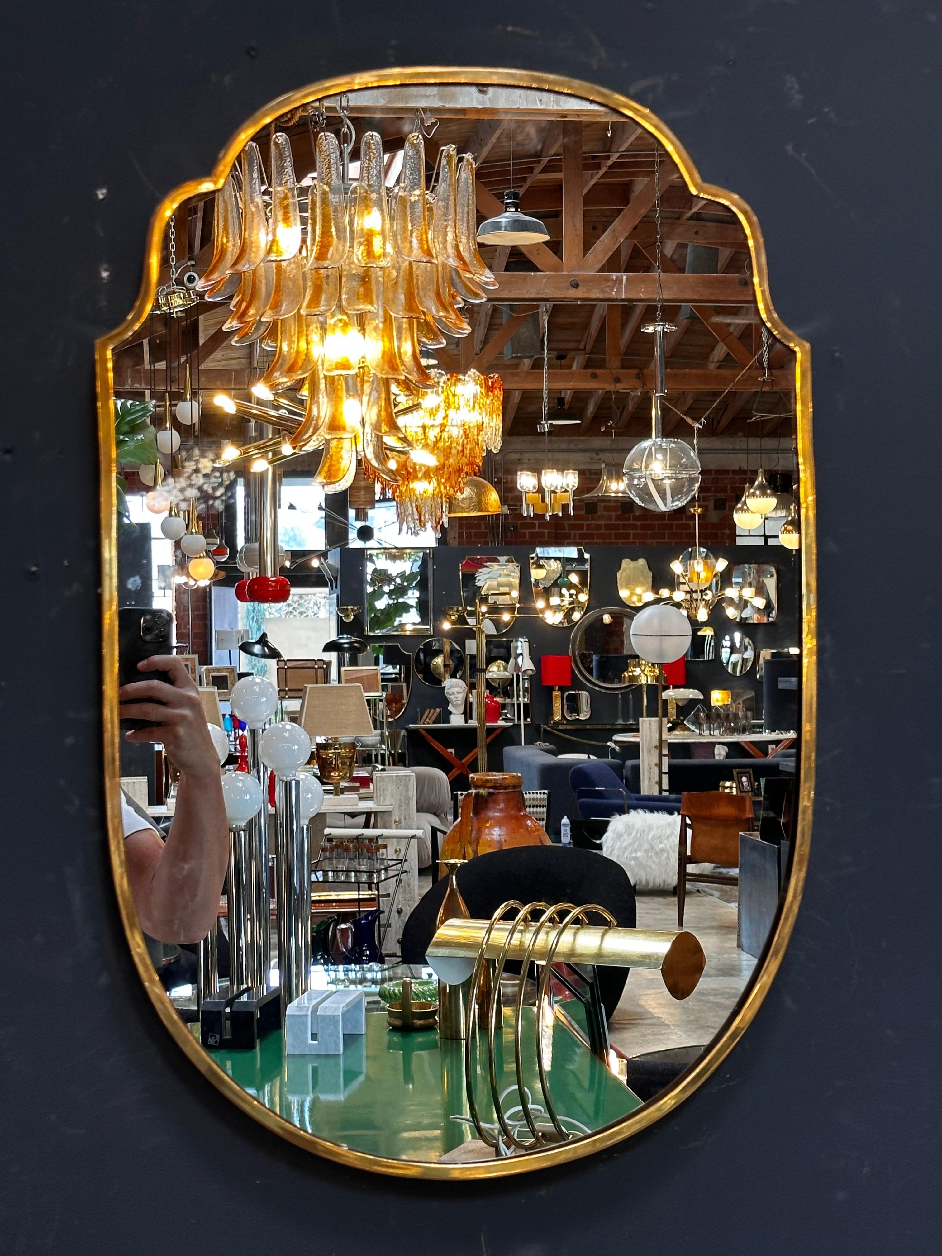 Vintage Italian Curvilinear Brass Wall Mirror 1970s For Sale 2