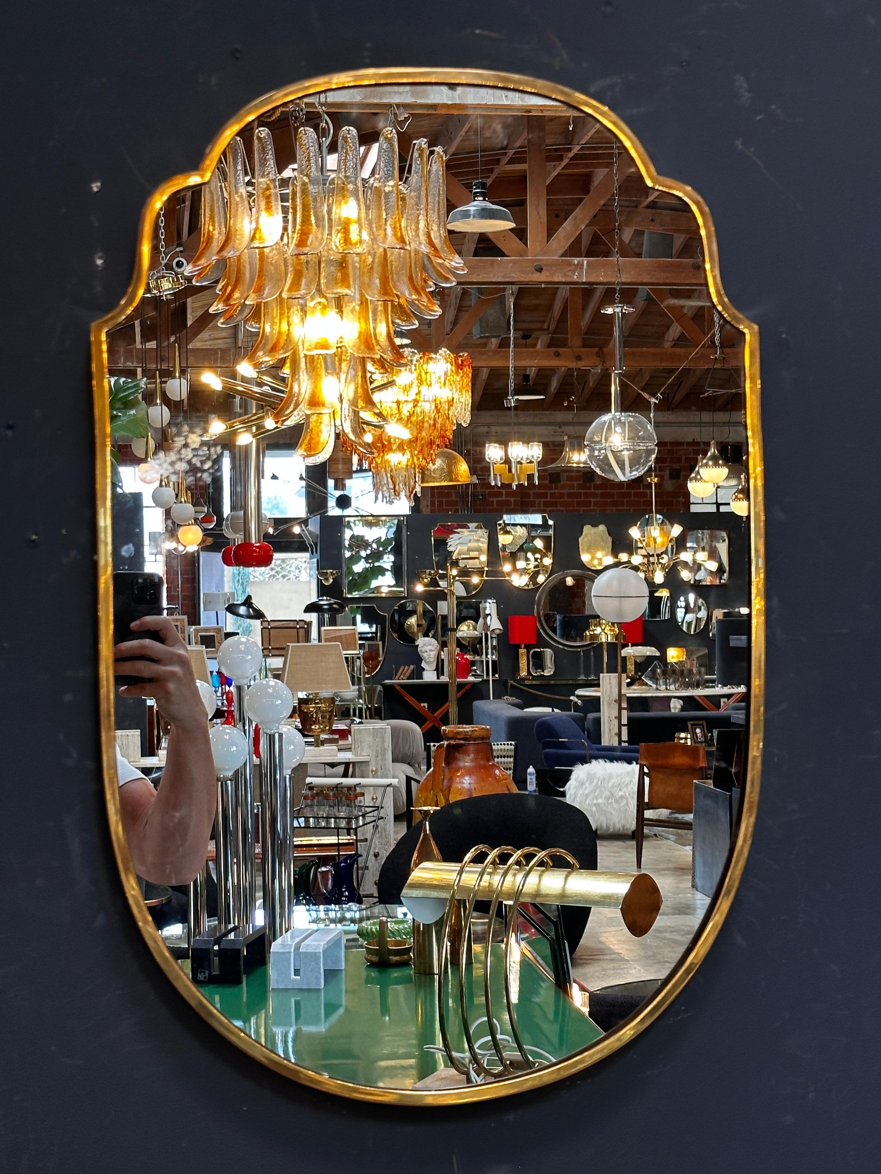 Vintage Italian Curvilinear Brass Wall Mirror 1970s For Sale 3