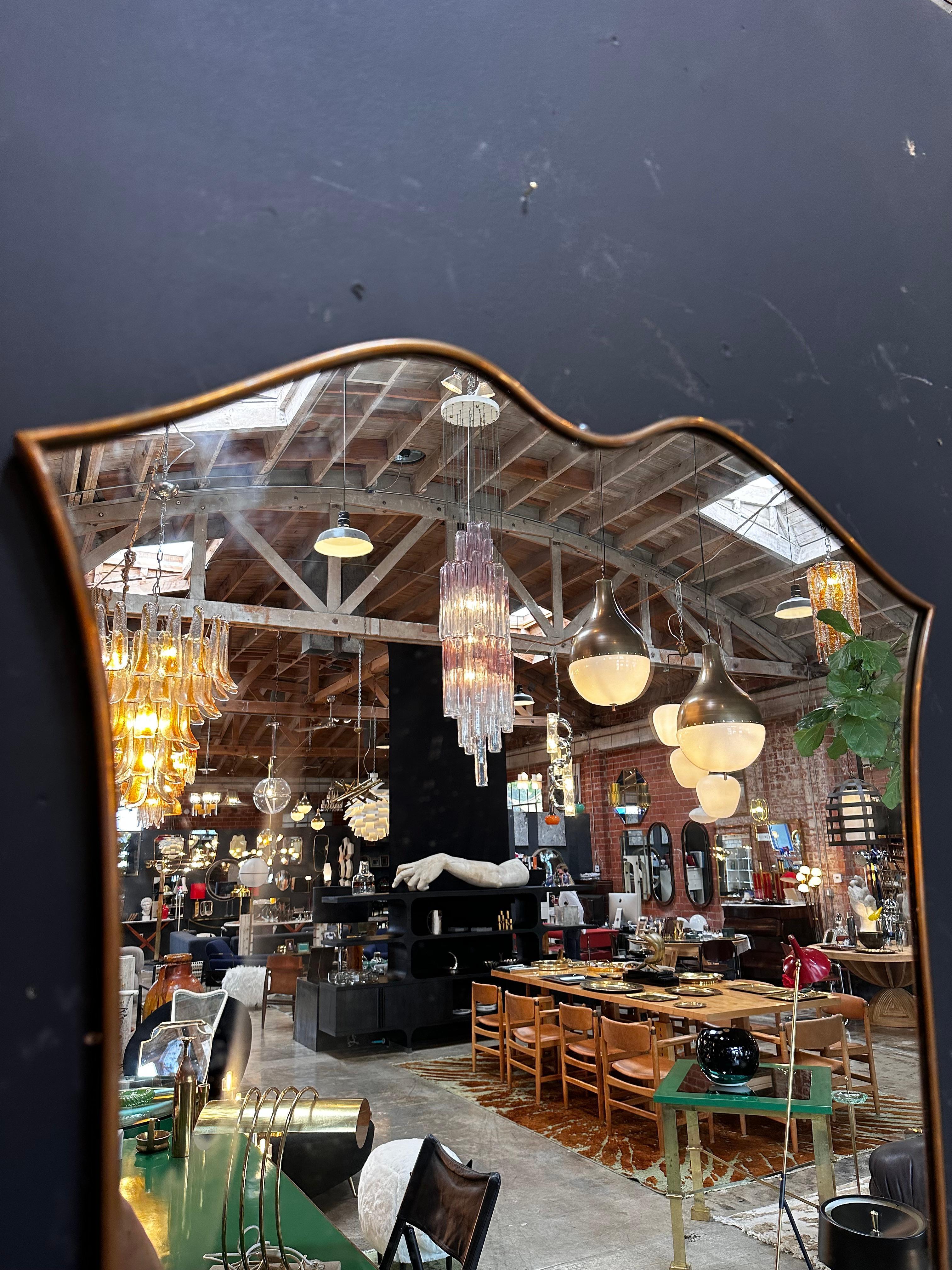 Mid-Century Modern Vintage Italian Curvilinear Brass Wall Mirror 1980s For Sale
