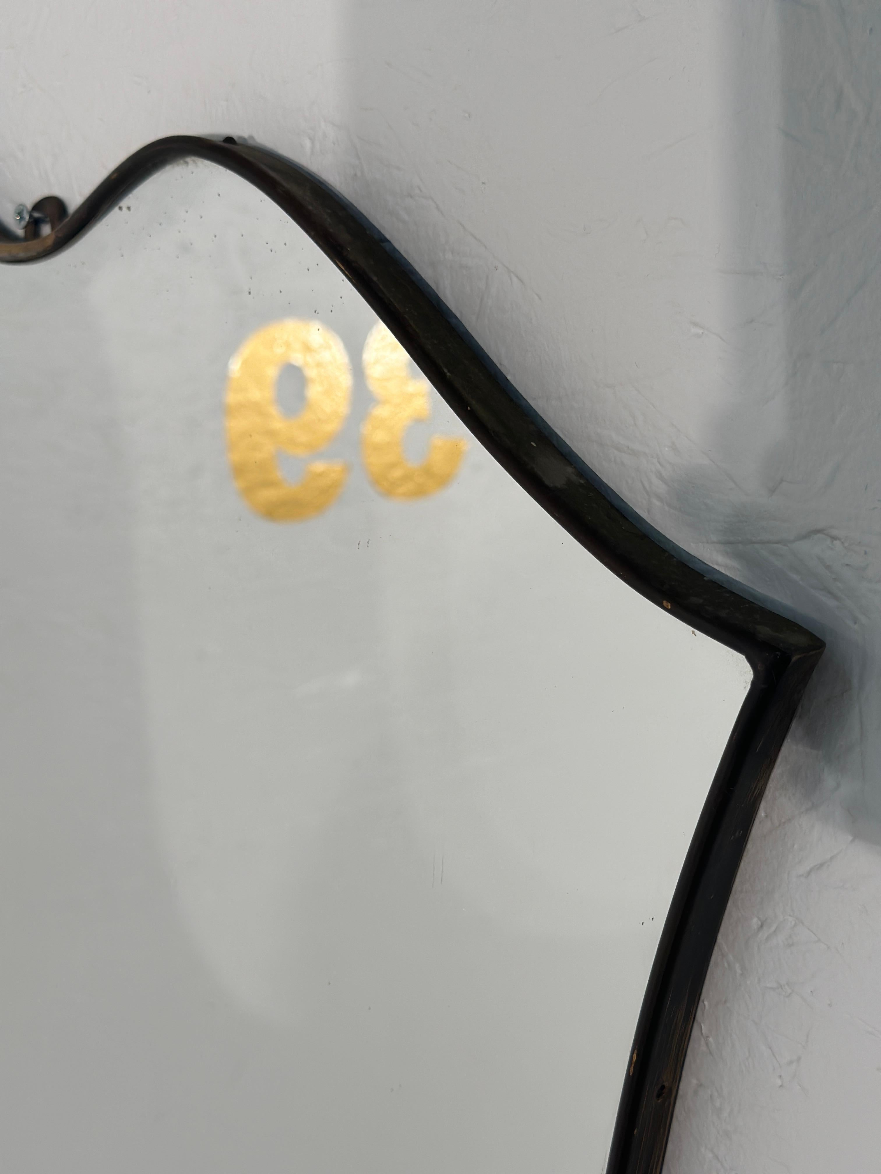 Mid-Century Modern Vintage Italian Curvilinear Brass Wall Mirror 1980s For Sale