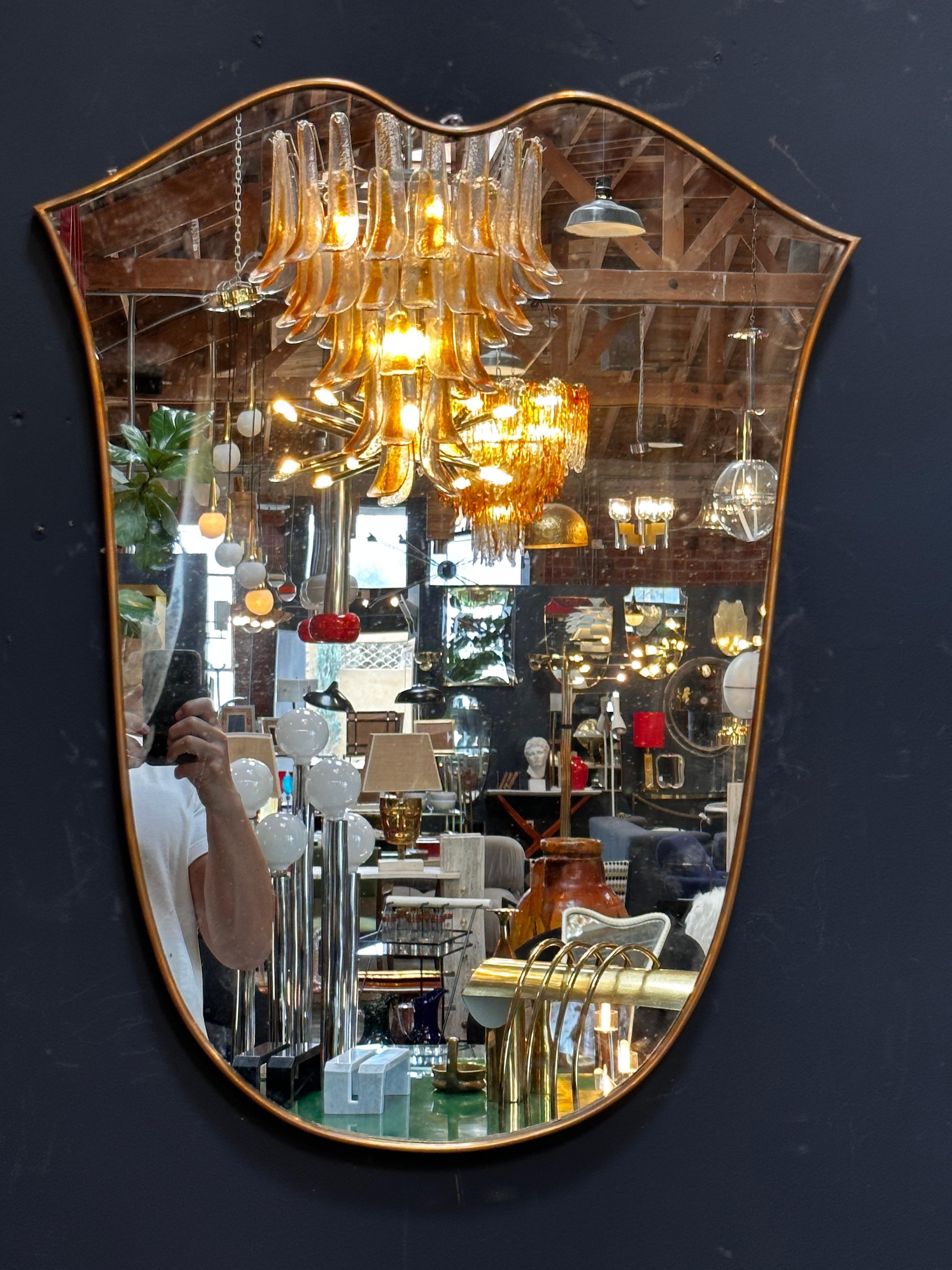 Late 20th Century Vintage Italian Curvilinear Brass Wall Mirror 1980s For Sale