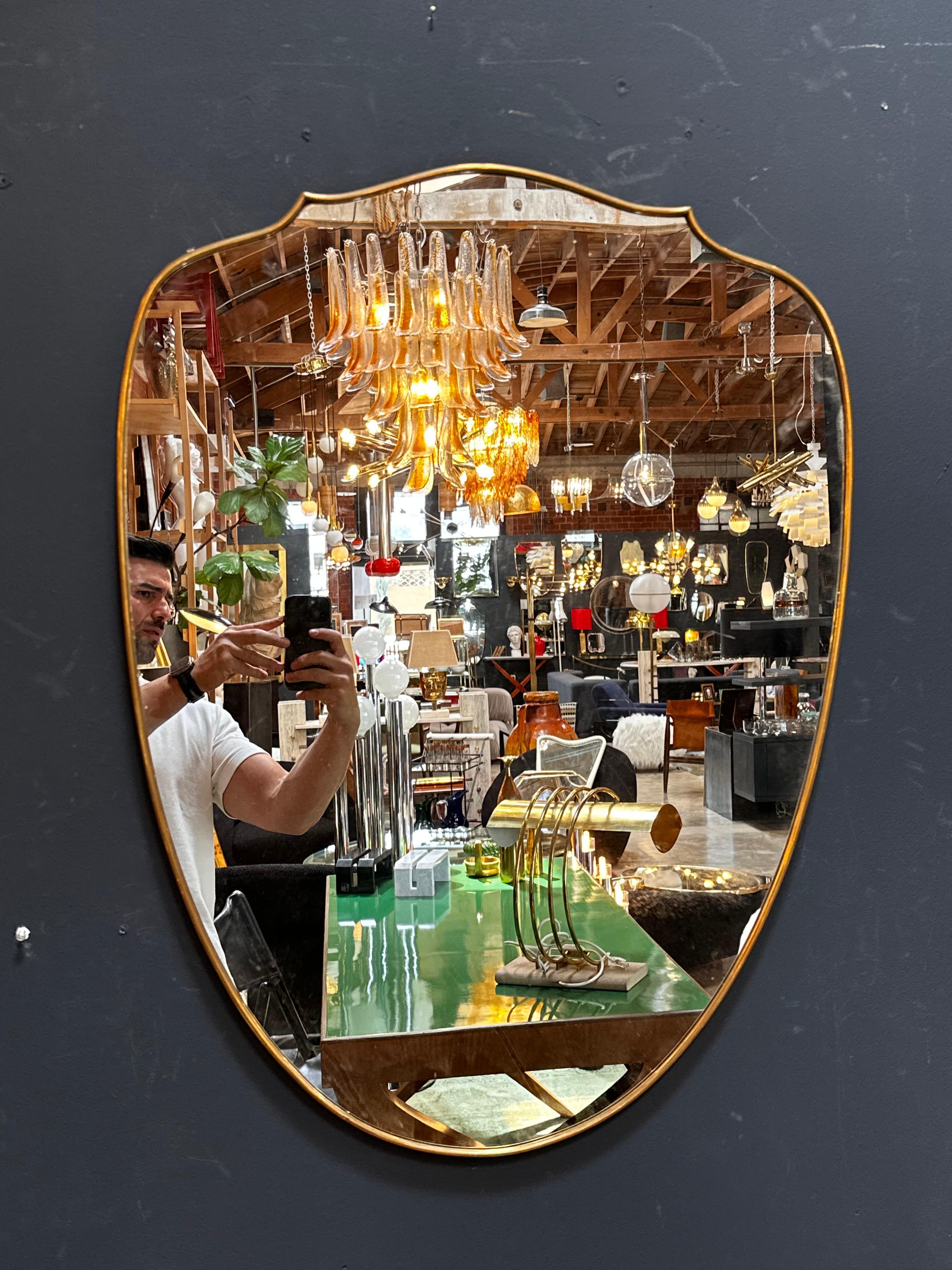 Brass Vintage Italian Curvilinear Wall Mirror 1980s