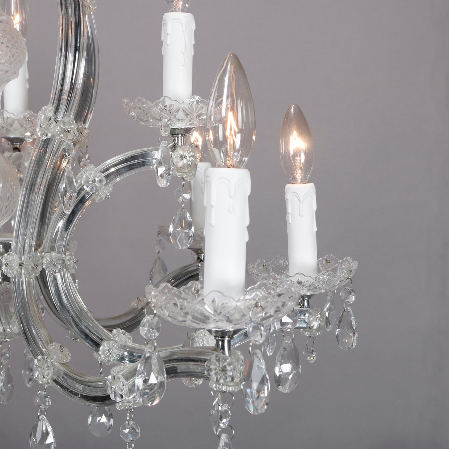 Vintage Italian Cut Crystal and Chrome 12-Light Chandelier, 20th Century In Good Condition In Big Flats, NY