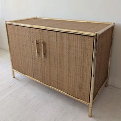 Armadio in rattan stile Dal Vera vintage con struttura in ottone in finto bambù anni '80