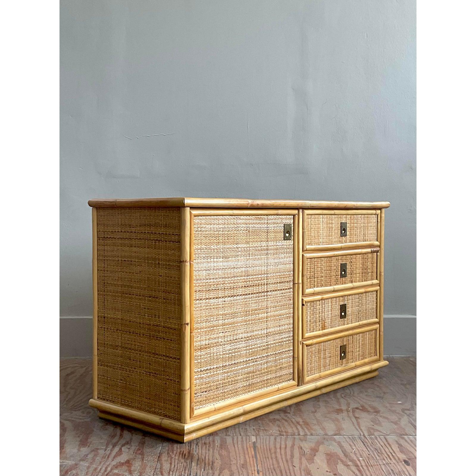 Mid-Century moderno Credenza vintage in rattan intrecciato Dal Vera in vendita