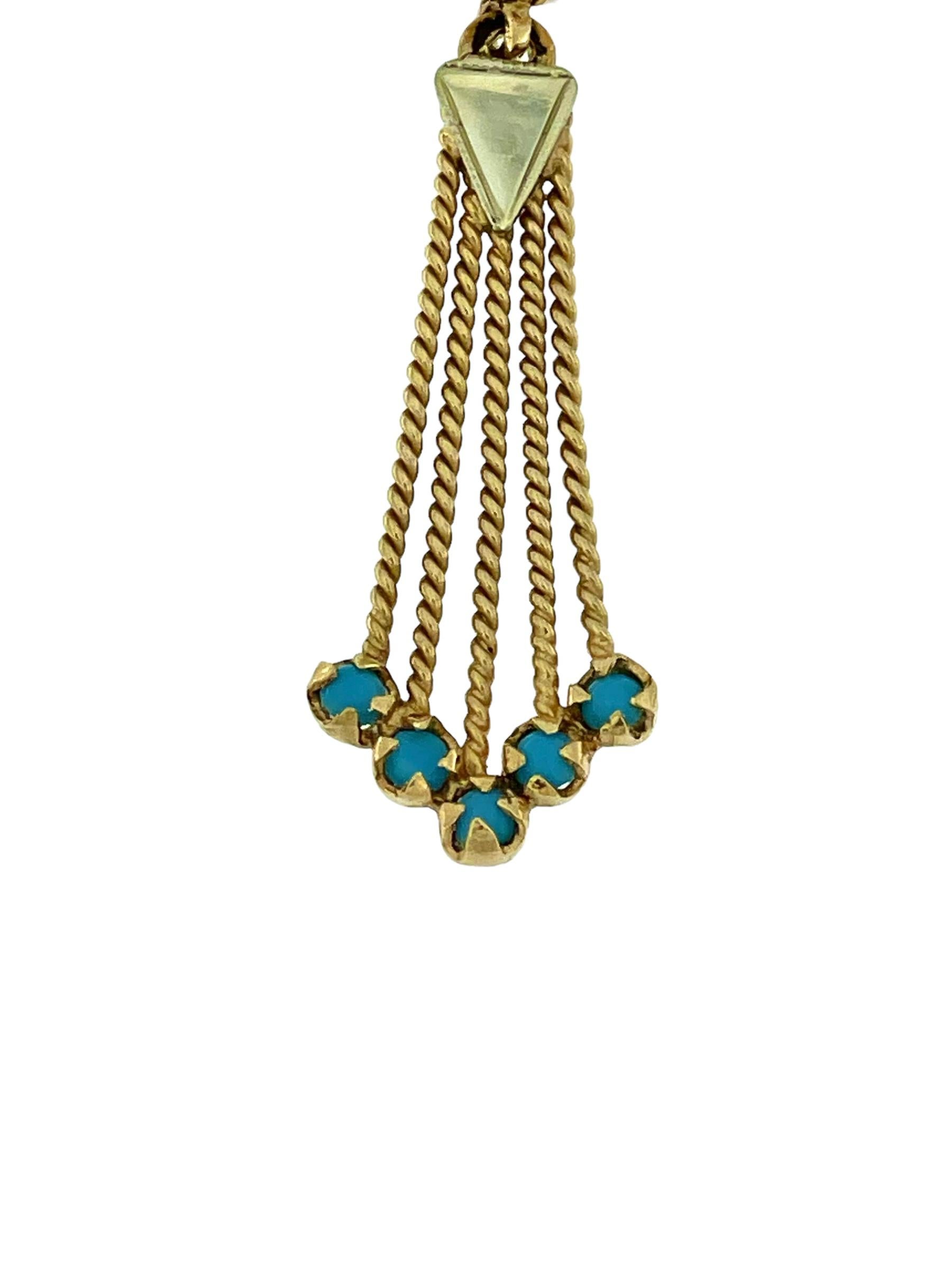 Artisan Vintage Italian Dangle Earrings Gold and Turquoise For Sale