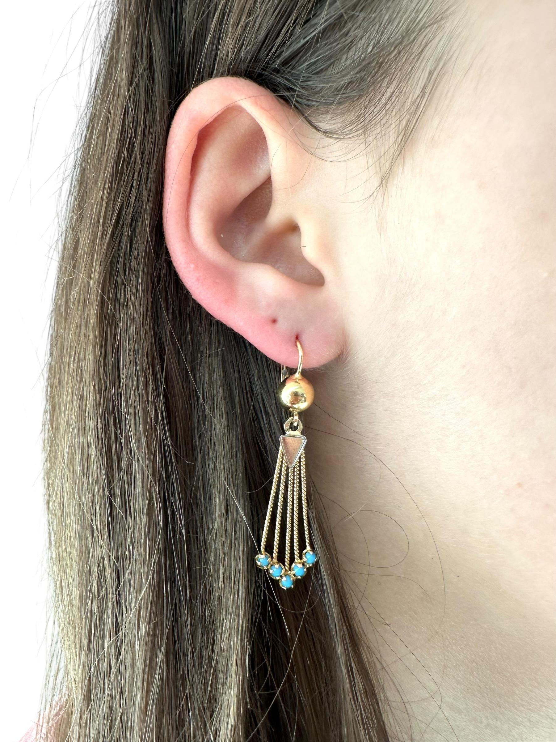 Women's Vintage Italian Dangle Earrings Gold and Turquoise For Sale