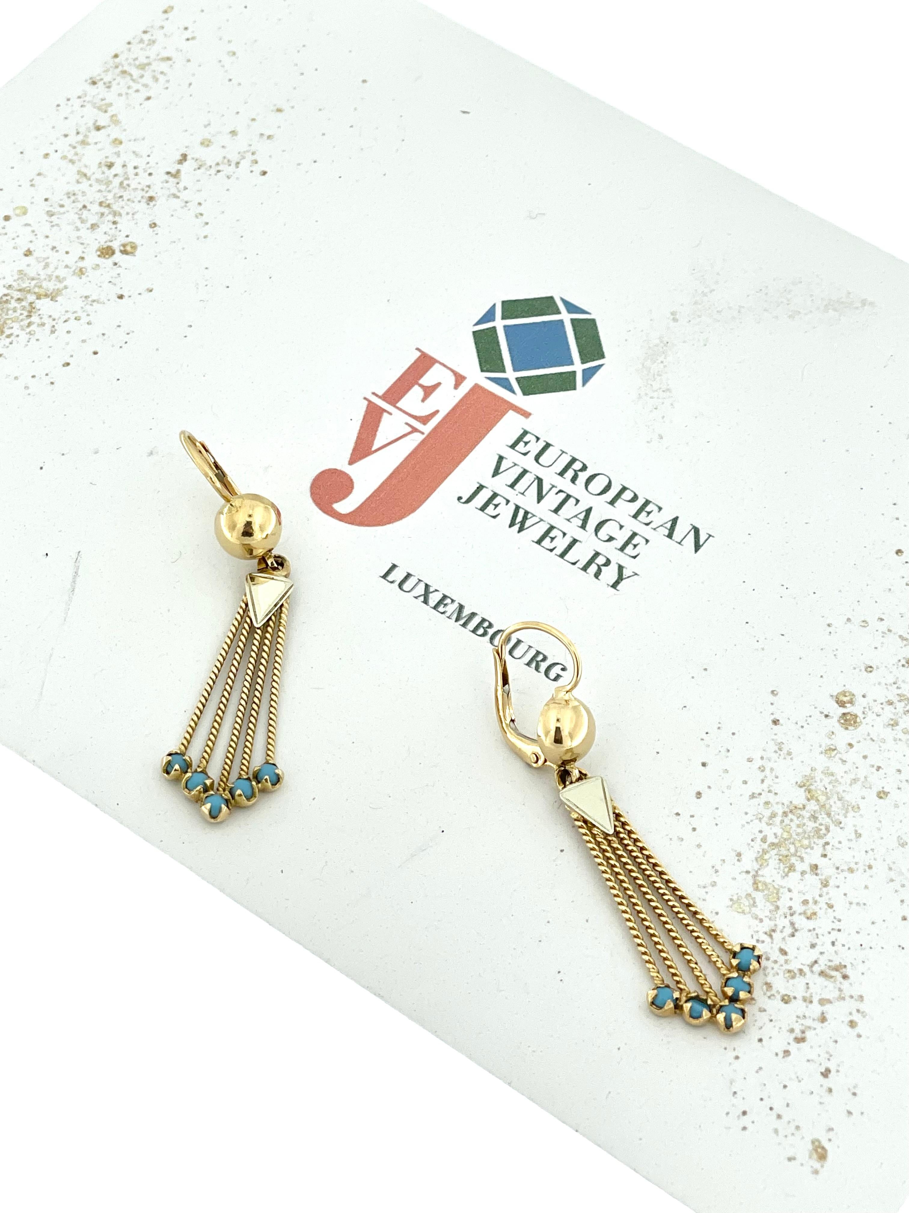 Vintage Italian Dangle Earrings Gold and Turquoise For Sale 2