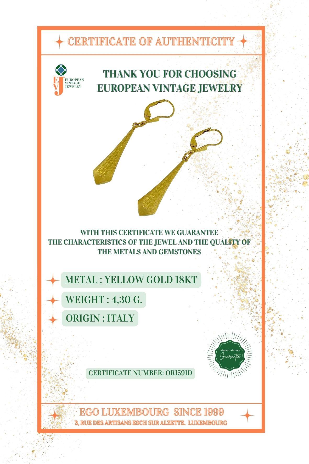 Pendientes colgantes vintage italianos Oro amarillo en venta 3