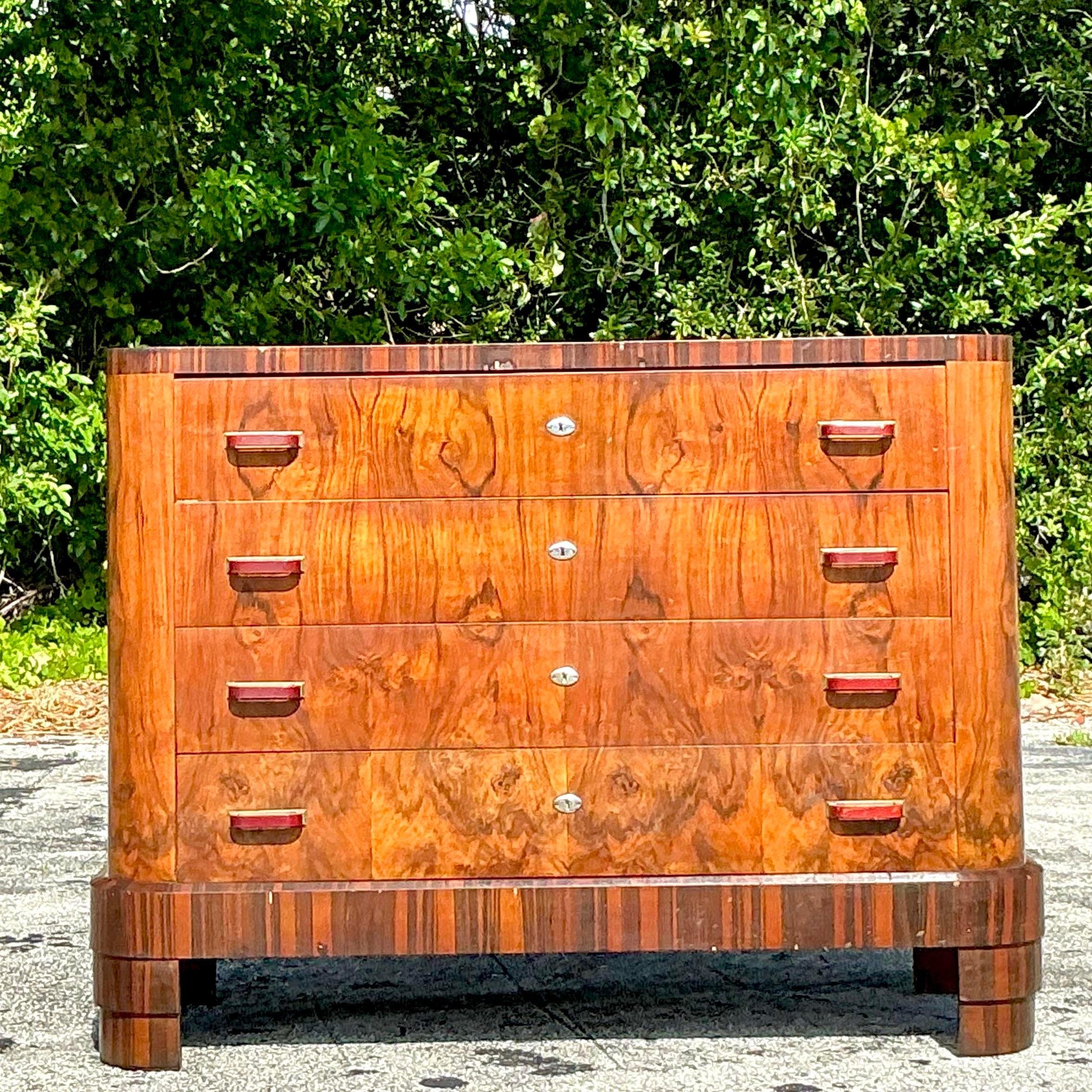 Vintage Italian Deco Burl Wood Kommode von Schubladen im Angebot 2