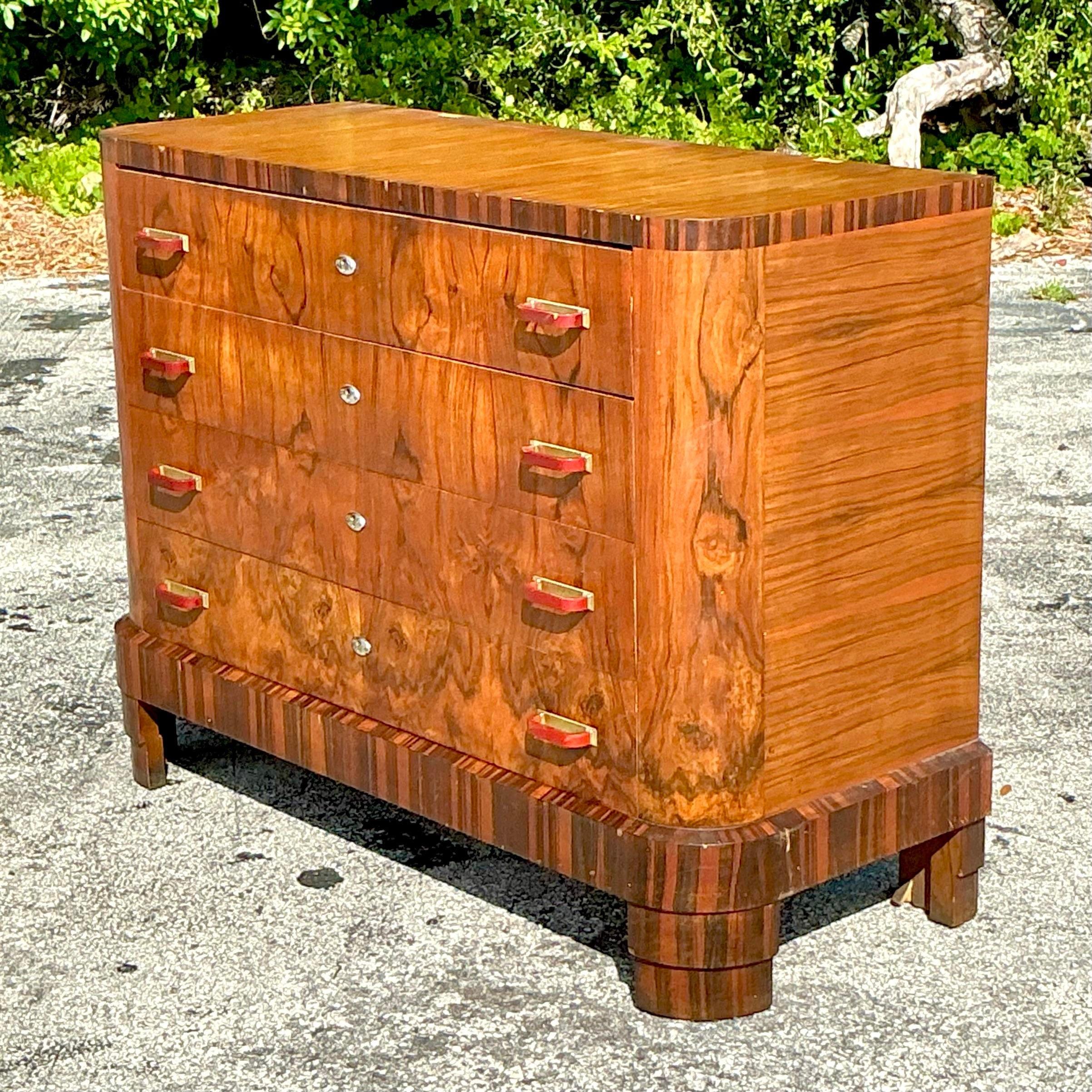 Vintage Italian Deco Burl Wood Kommode von Schubladen im Angebot 3