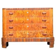Vintage Italian Deco Burl Wood Chest of Drawers