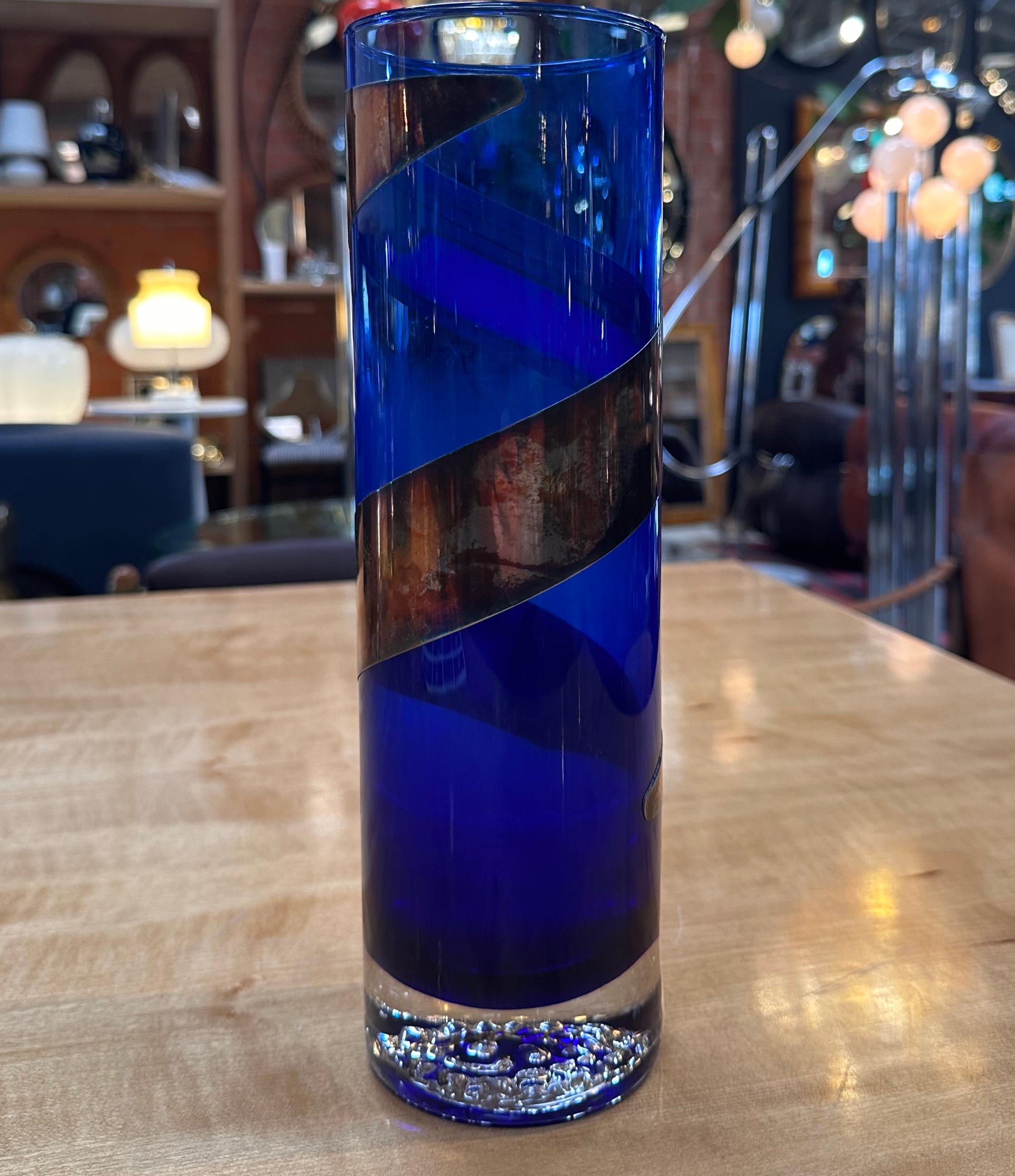Mid-Century Modern Vintage Italian Decorative Blue Vase 1980s For Sale