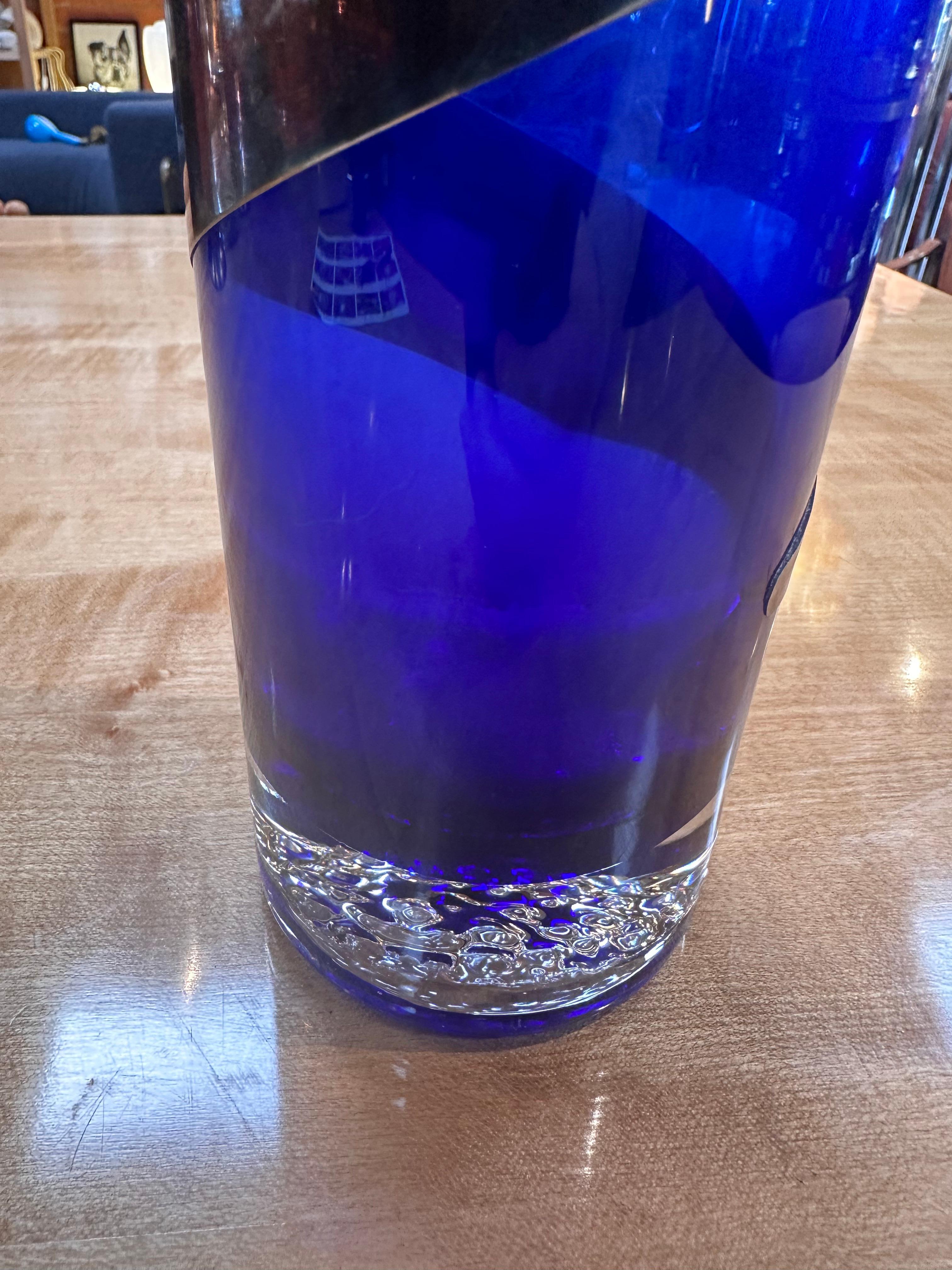 Vintage Italian Decorative Blue Vase 1980s In Good Condition For Sale In Los Angeles, CA