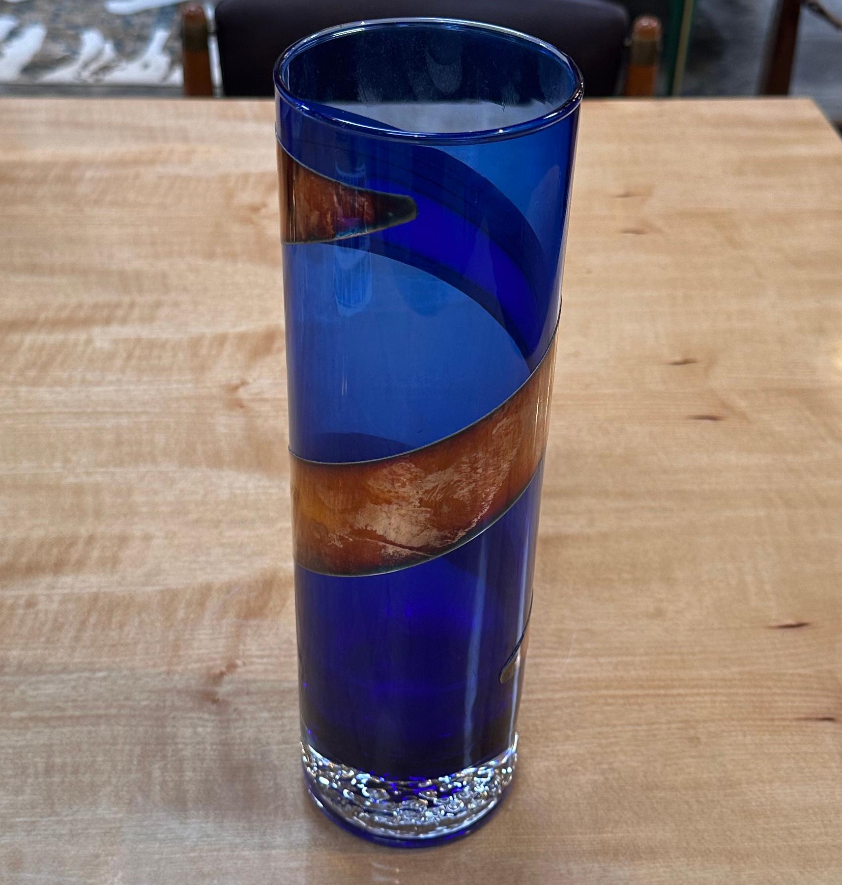 Brass Vintage Italian Decorative Blue Vase 1980s For Sale