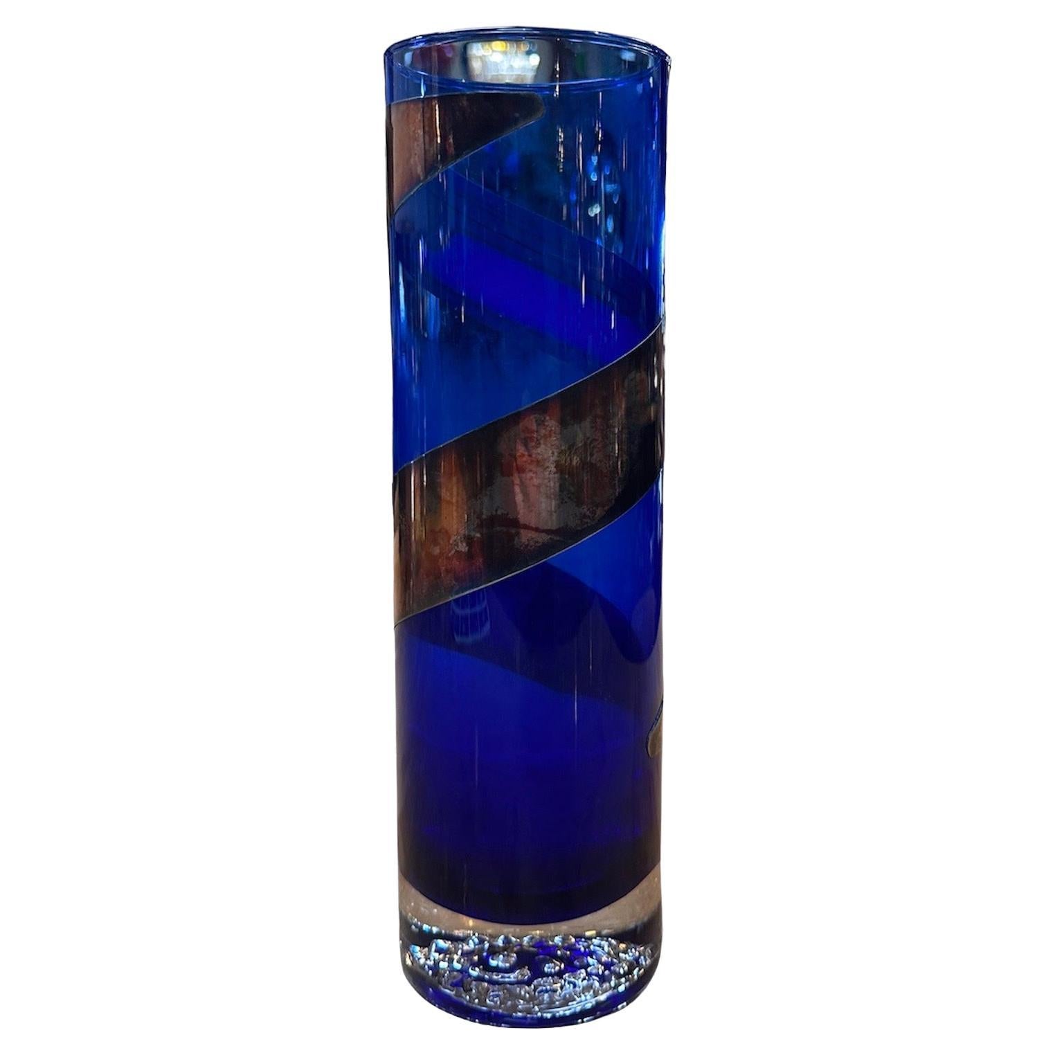 Vintage Italienische Dekorative Blaue Vase 1980er Jahre