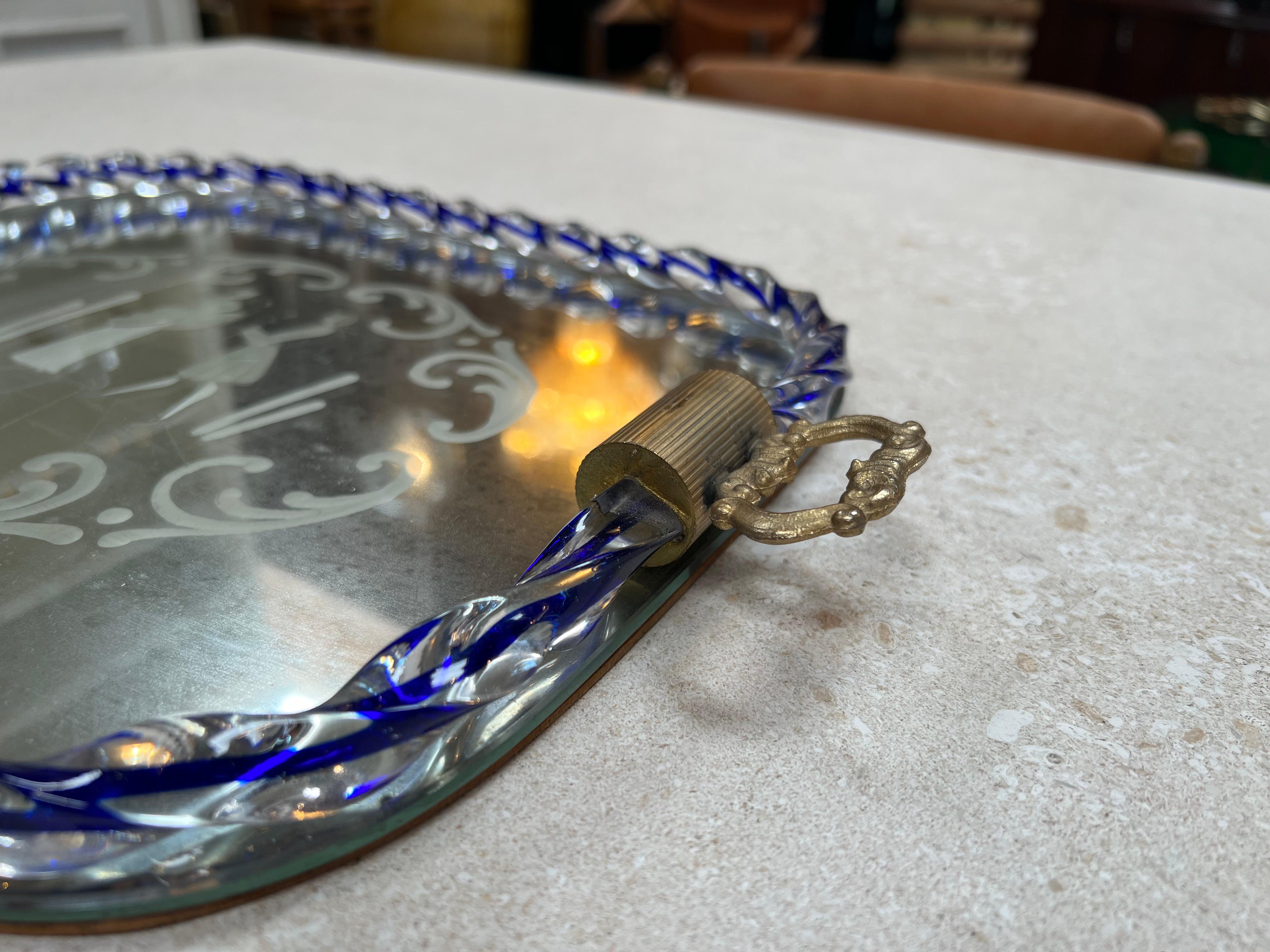 Vintage Italian Decorative Murano and Mirror Tray 1950 In Good Condition For Sale In Los Angeles, CA