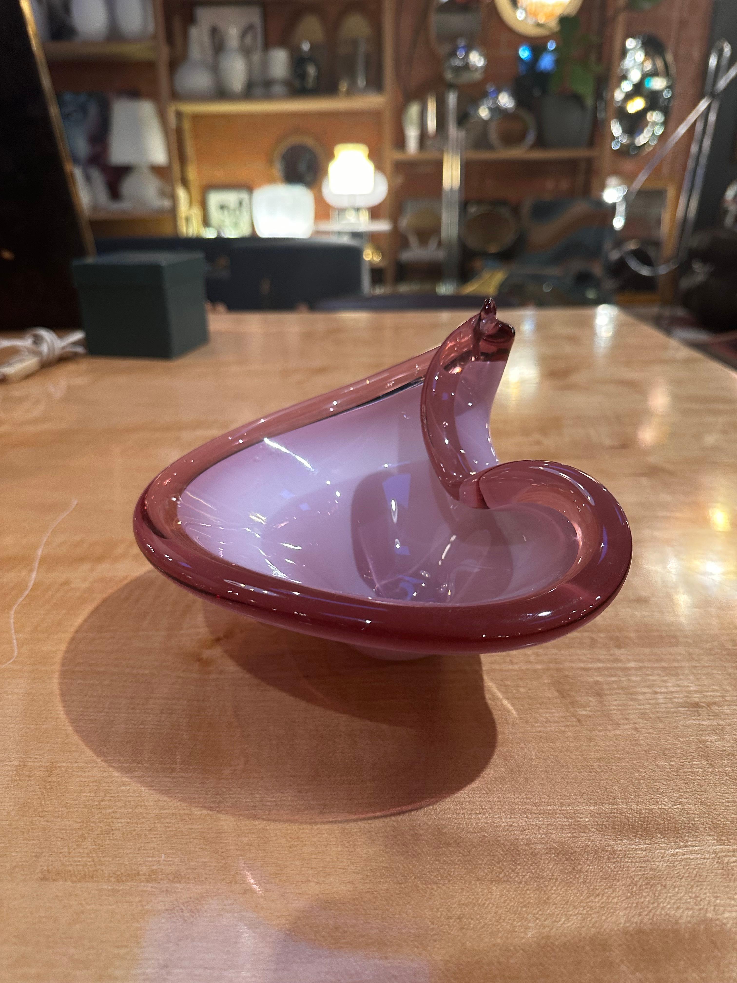 Murano Glass Vintage Italian Decorative Pink Bowl 1980s For Sale