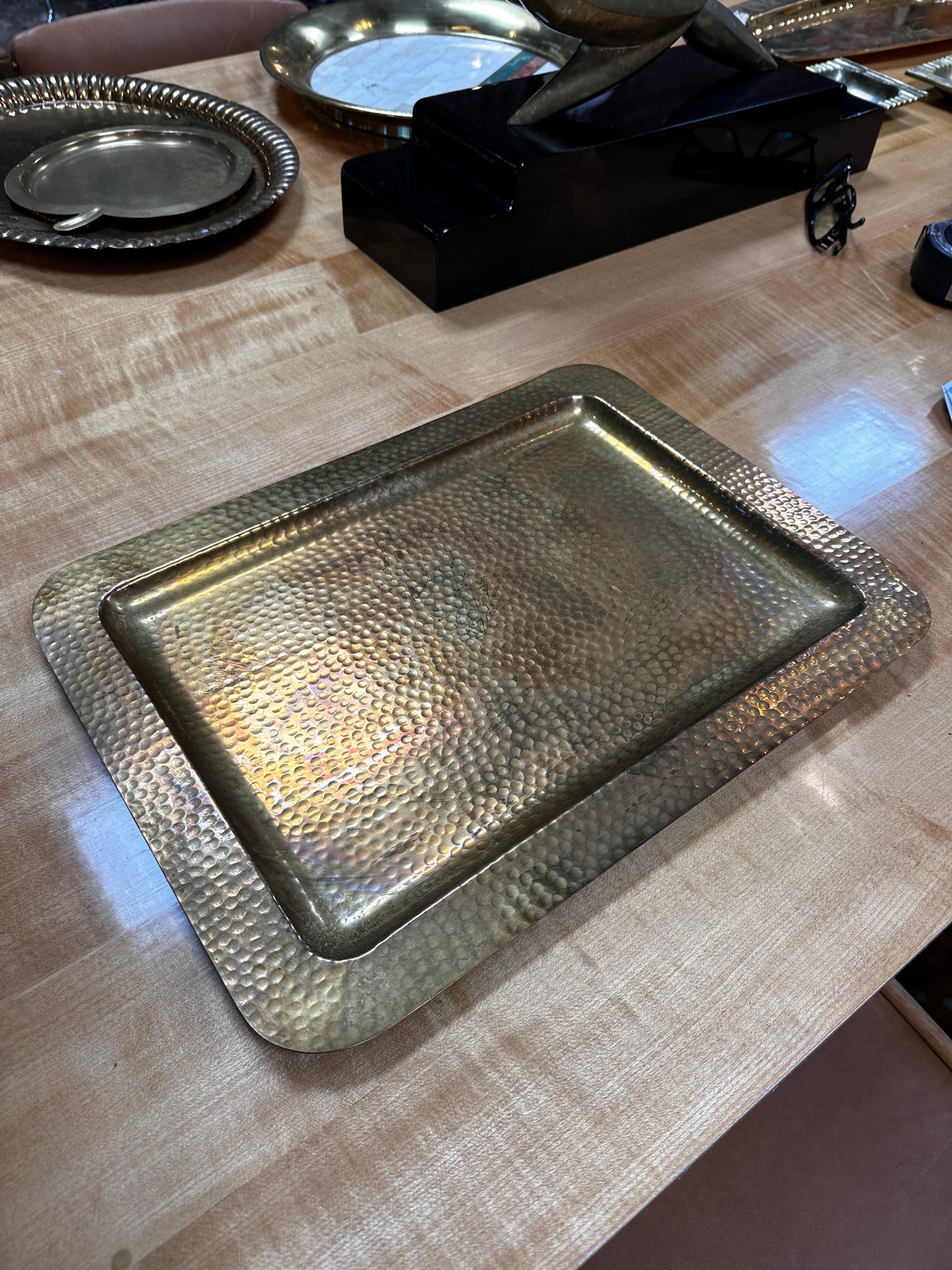 Vintage Italian Decorative Rectangular Brass Tray 1960s In Good Condition For Sale In Los Angeles, CA