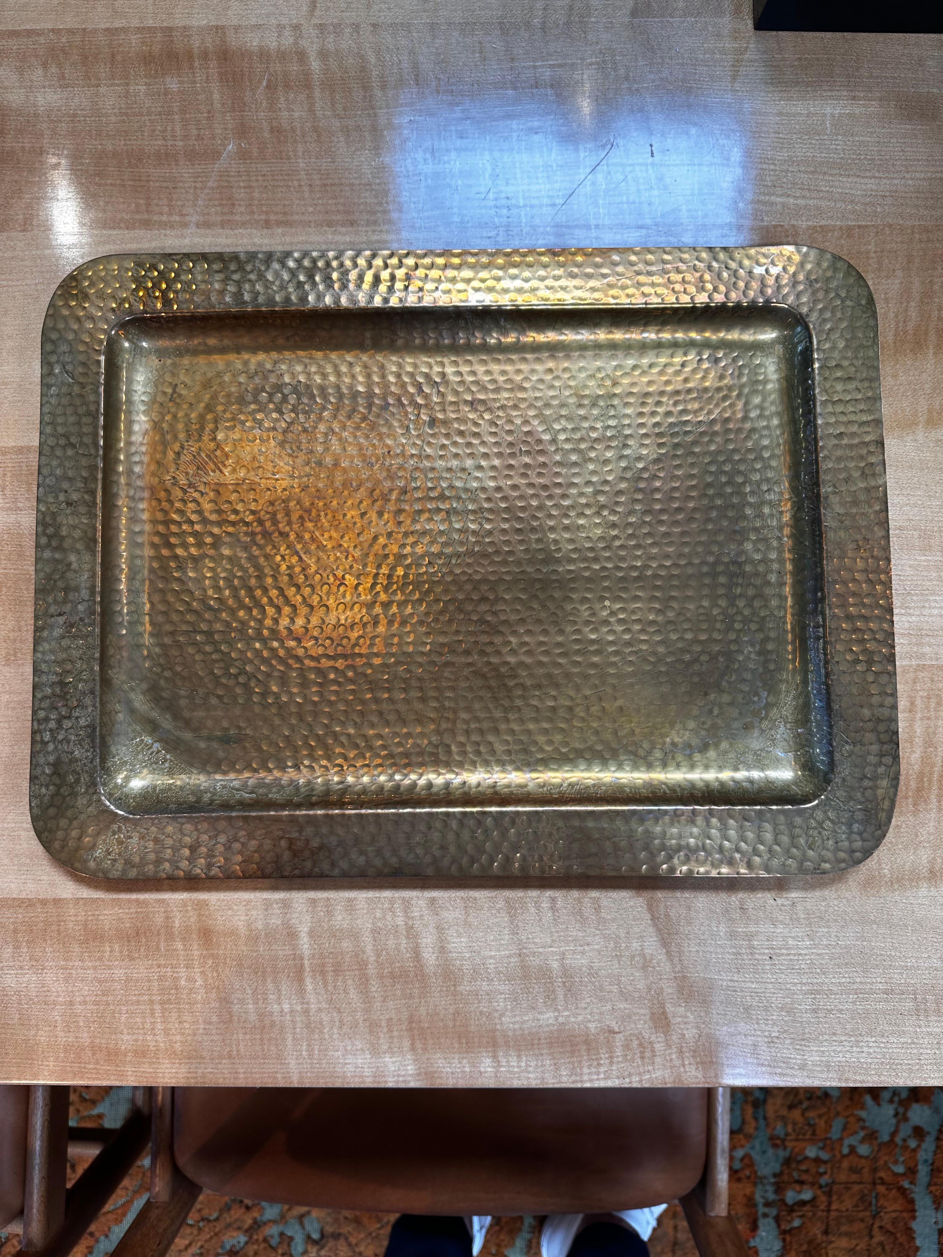 Mid-20th Century Vintage Italian Decorative Rectangular Brass Tray 1960s For Sale