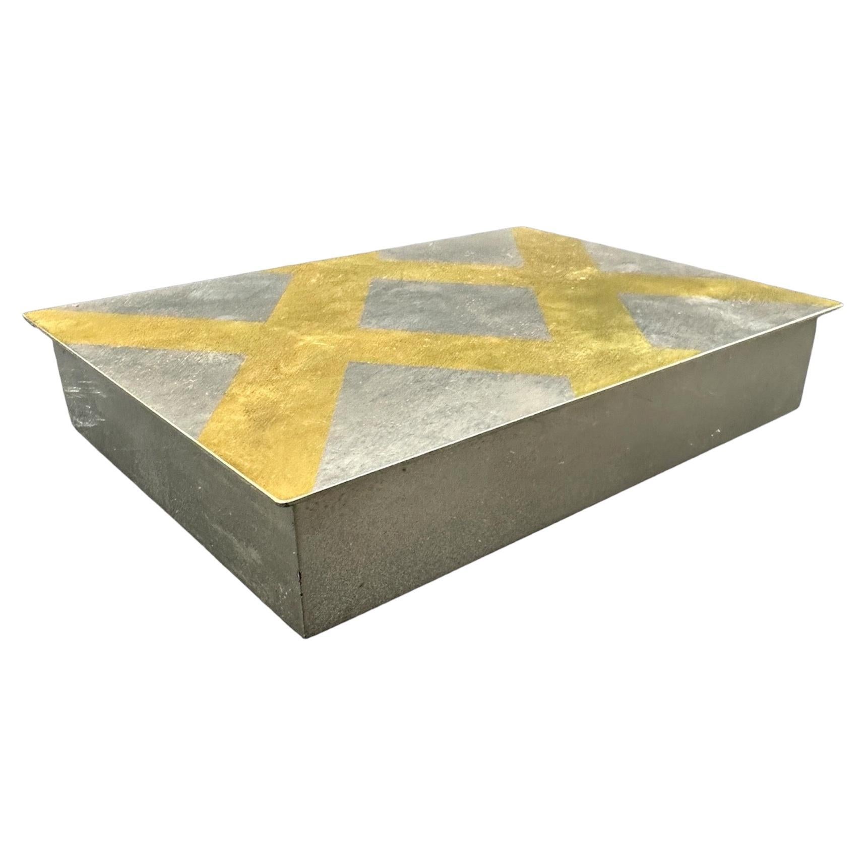 Caja decorativa italiana vintage rectangular de cromo y latón años 80
