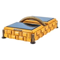 Vintage Italian Design blau Glas Dekor Holzkiste mit Messinggriff