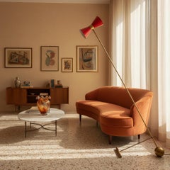 Vintage Italian Design Lampes Laiton Rouge Abat-jour Diabolo 1950s Stilnovo Style