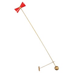Vintage Italian Design Floor Lamp Brass Red Diabolo Shade 1950s Stilnovo Style