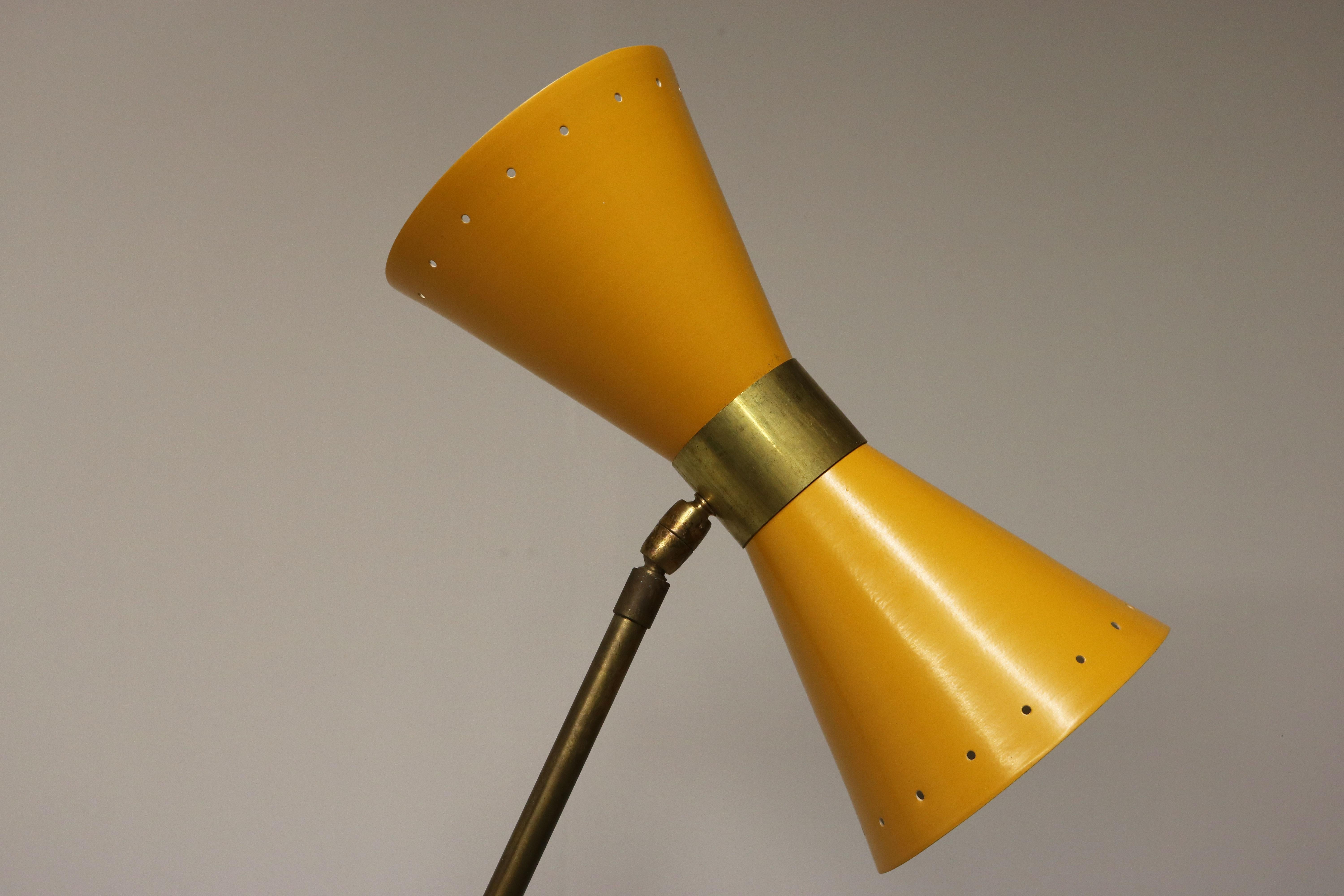 Metal Vintage Italian Design Floor Lamp Brass Yellow Diabolo 1950 Midcentury Stilnovo