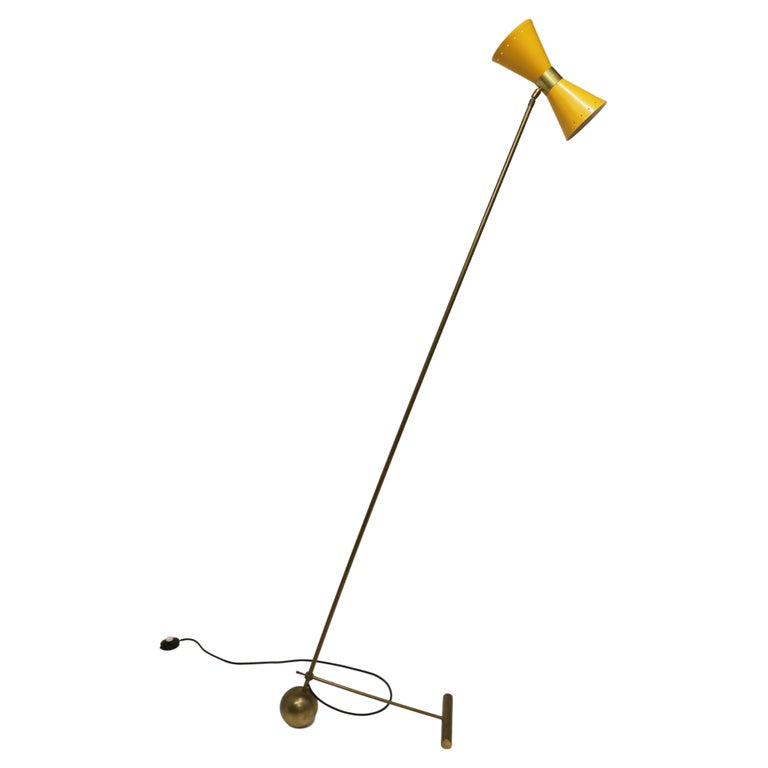 Vintage Italian Design Floor Lamp Brass Yellow Diabolo 1950 Mid Century ...