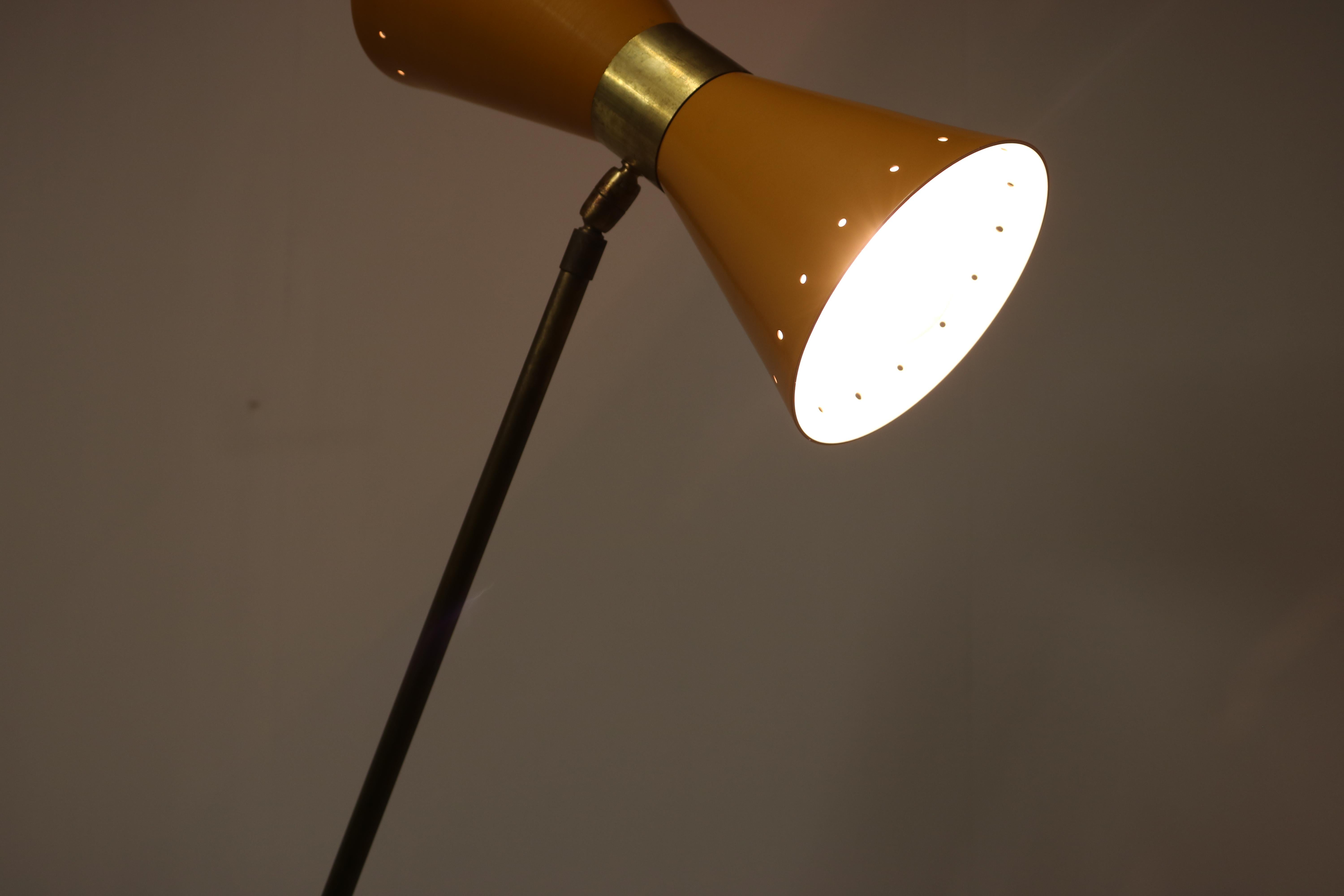 Vintage Italian Design Floor Lamp Brass Yellow Diabolo 1950 Stilnovo Style 5