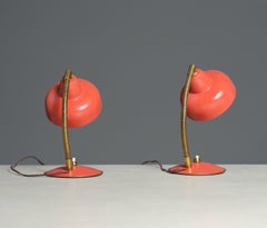 Vintage Italian Design Table Lamps - Pair of Coral Coloured Abat Jours 1950s