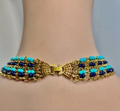 Vintage Italian Designer Turquoise Lapis Vermeil Multi Chain Necklace