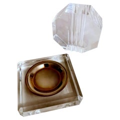 Mesa de centro o escritorio italiana vintage de plexiglás y latón