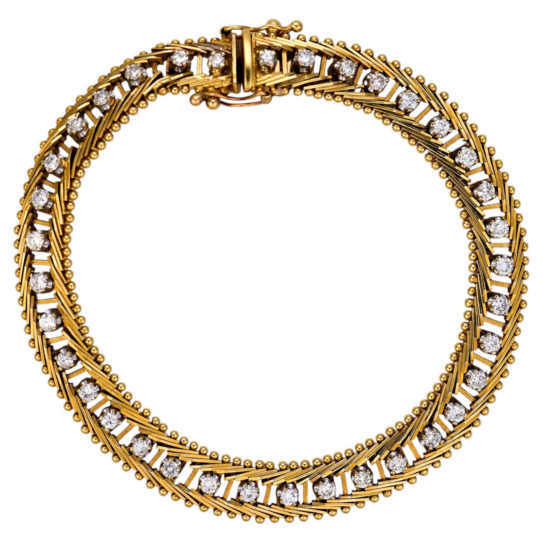 Bracciale italiano vintage con diamanti in oro giallo 14 carati