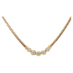 Italienische Vintage-Halskette aus 14 Karat Gelbgold mit fünf italienischen Diamanten