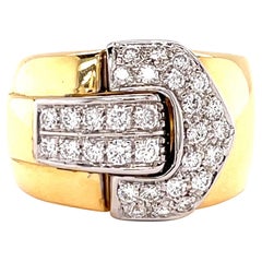 vintage italian rings Vintage Italian Diamond 18 Karat Gold Buckle Ring