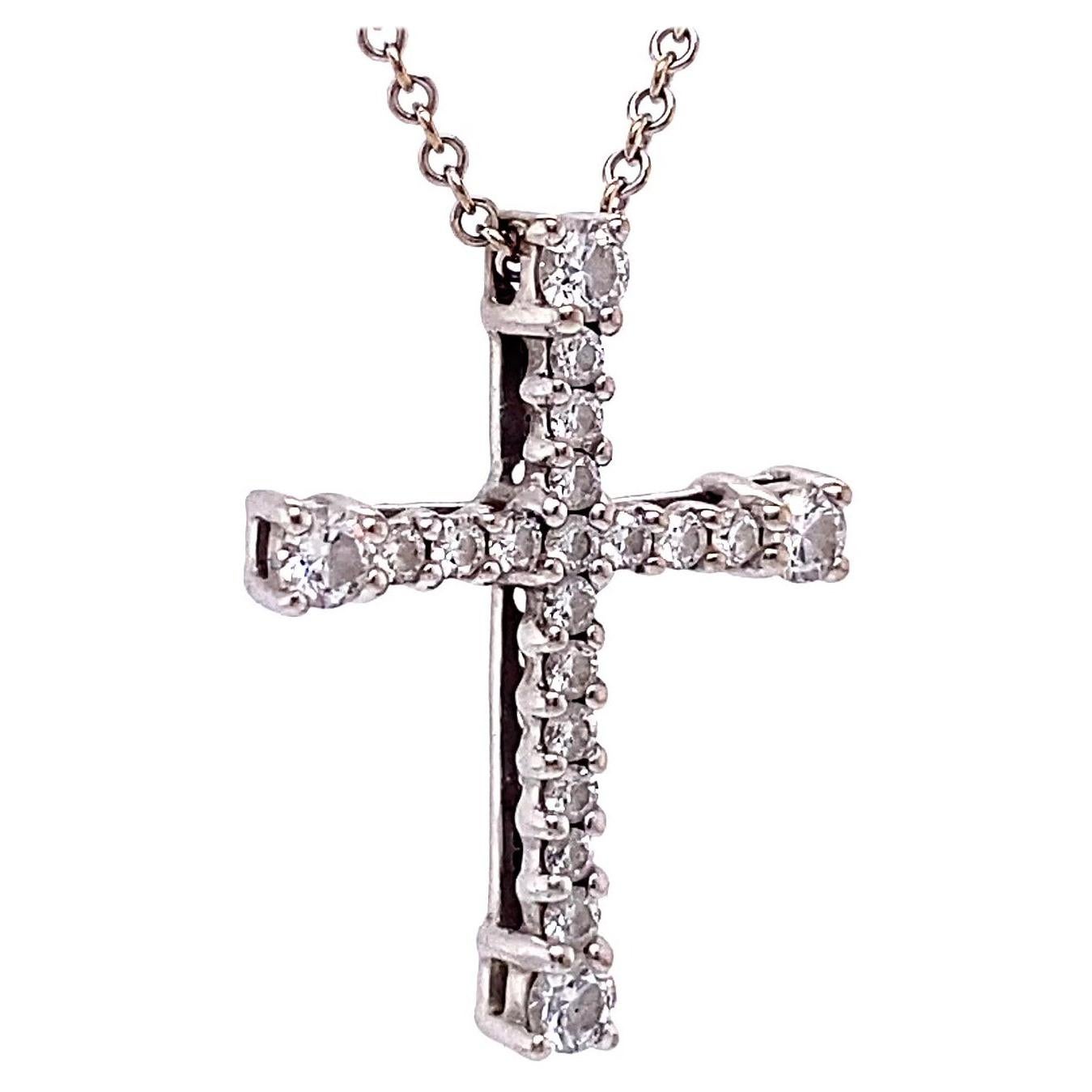 Vintage Italian Diamond 18 Karat White Gold Cross Necklace