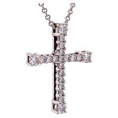 Vintage Italian Diamond 18 Karat White Gold Cross Necklace