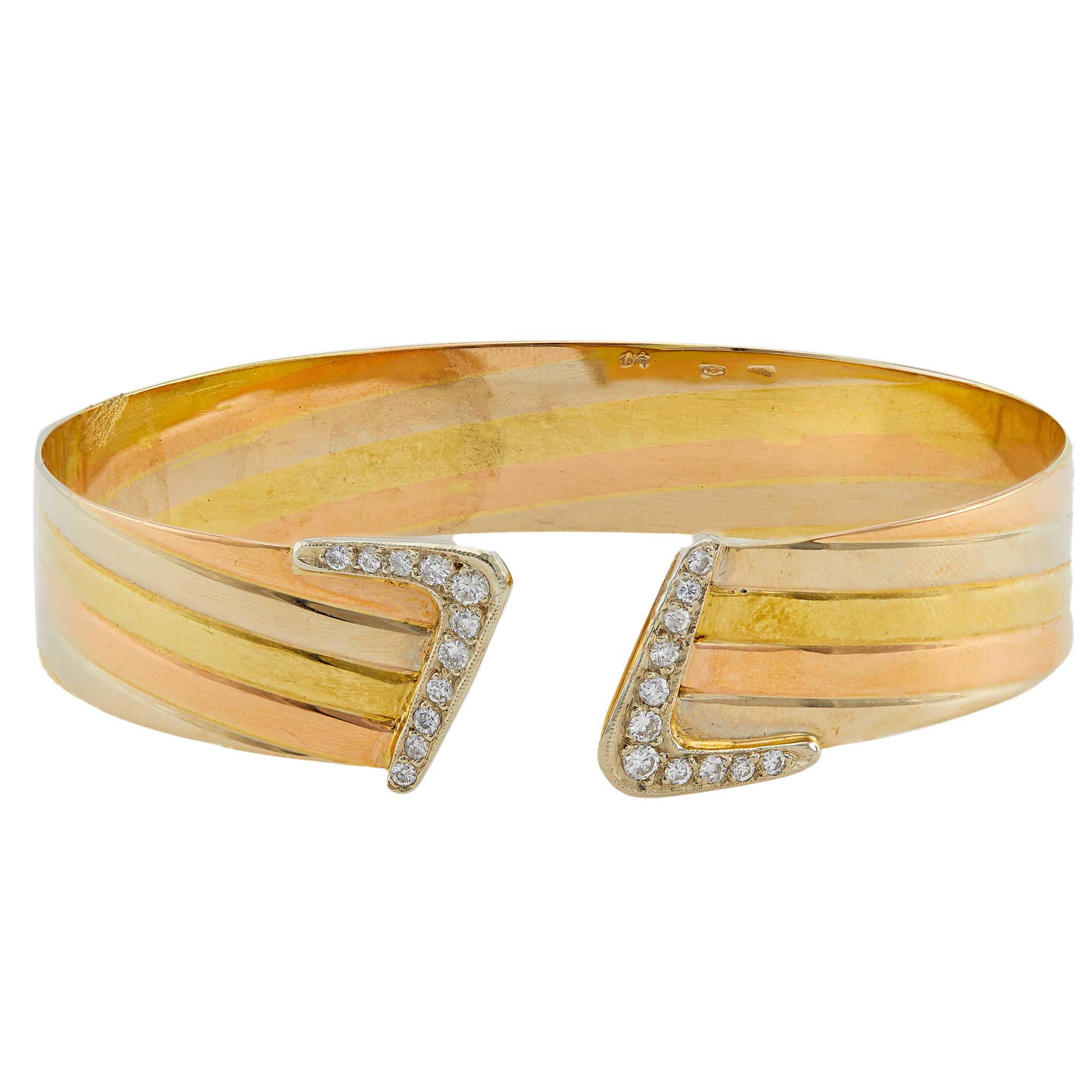 Vintage Italian Diamond 18k Tri Tone Manschettenarmband für Damen oder Herren