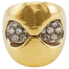 Vintage Italian Diamond 18k Yellow Gold Cocktail Ring