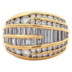 Vintage Italian Diamond 18k Yellow Gold Dome Ring