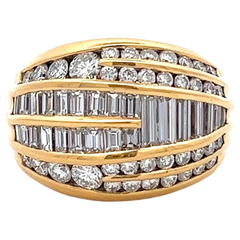 Vintage Italian Diamond 18k Yellow Gold Dome Ring For Sale at 1stDibs