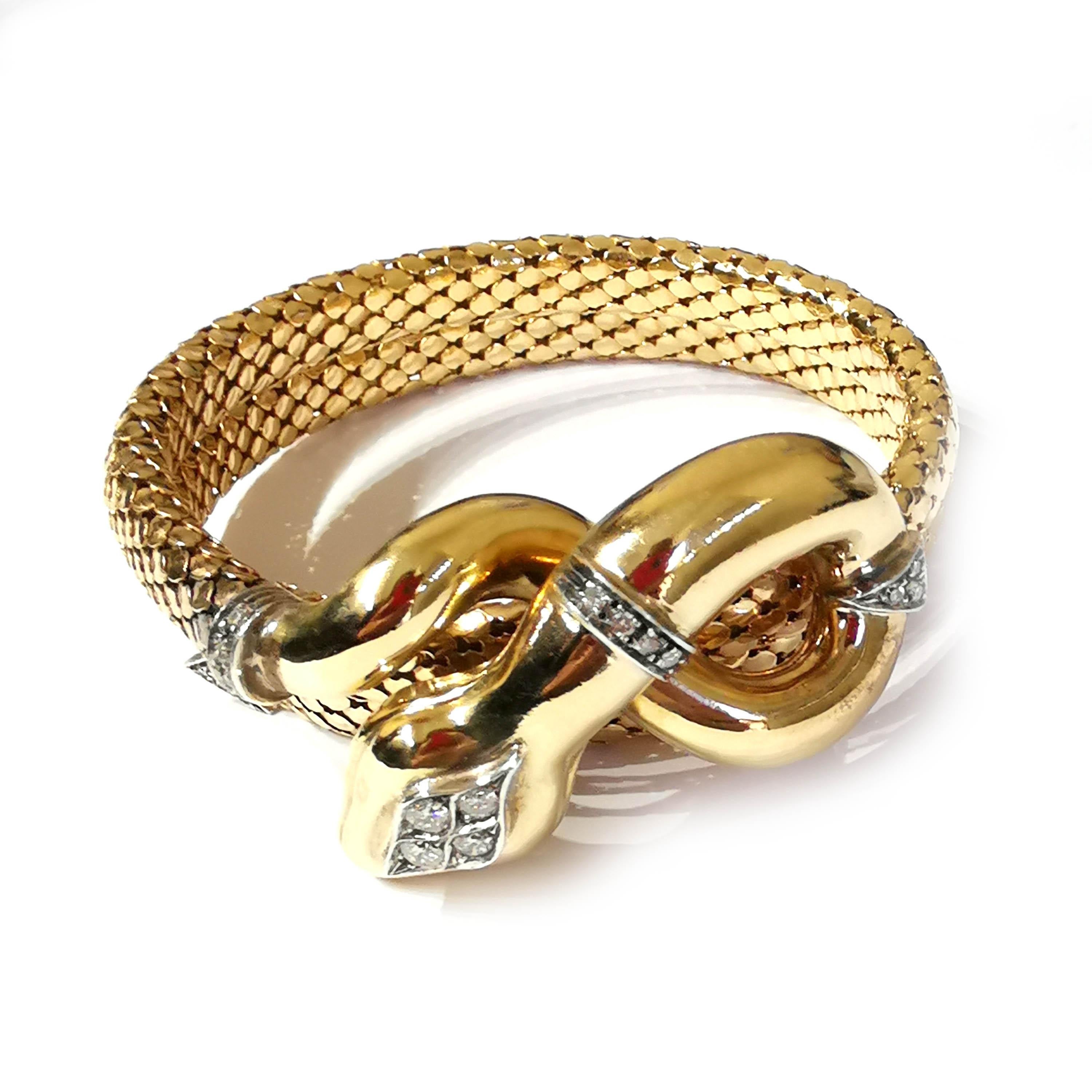 Women's Vintage Italian Diamond and Gold Snake Bracelet, circa 1960 For Sale